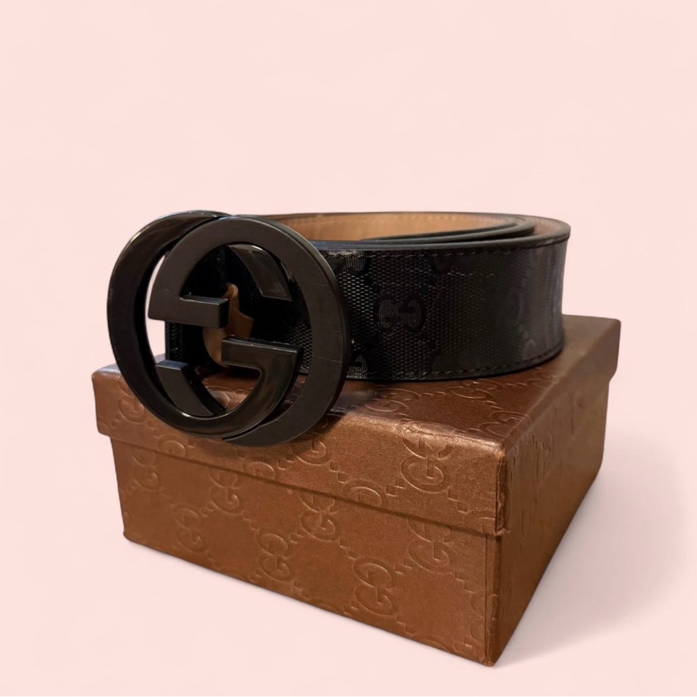 Gucci Black Monogram Leather Belt